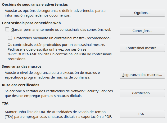 Imaxe da caixa de diálogo de seguranza de Opcións