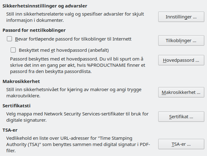 Dialog for sikkerhetsalternativer