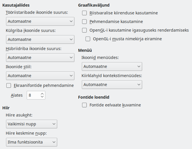 Ekraanipilt üldiste vaatesätete dialoogist