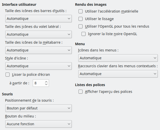 Image de la boîte de dialogue des options d'affichage