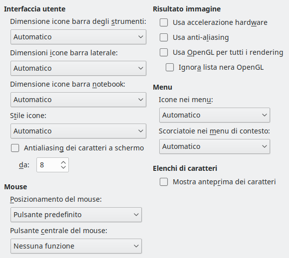 Immagine finestra di dialogo Vista delle opzioni