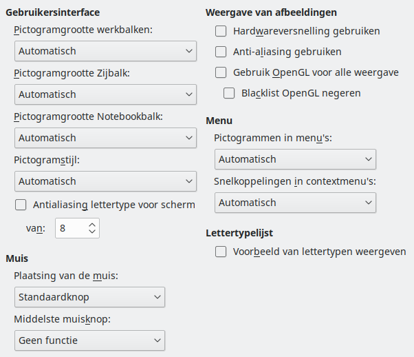 Afbeelding van dialoogvenster Opties - Beeld