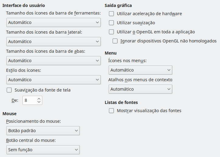 Imagem da caixa de diálogo Opções Exibir
