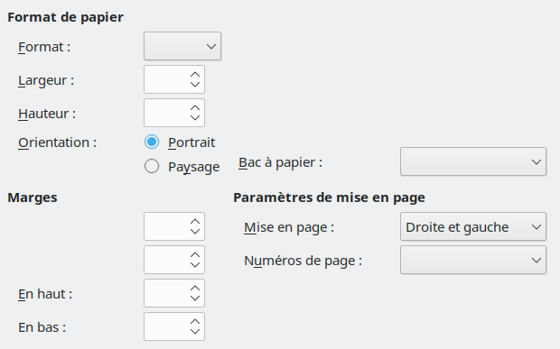 Onglet Format de page