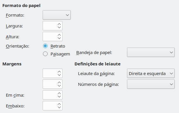 Aba de formatação da página
