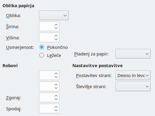 Zavihek Oblika strani