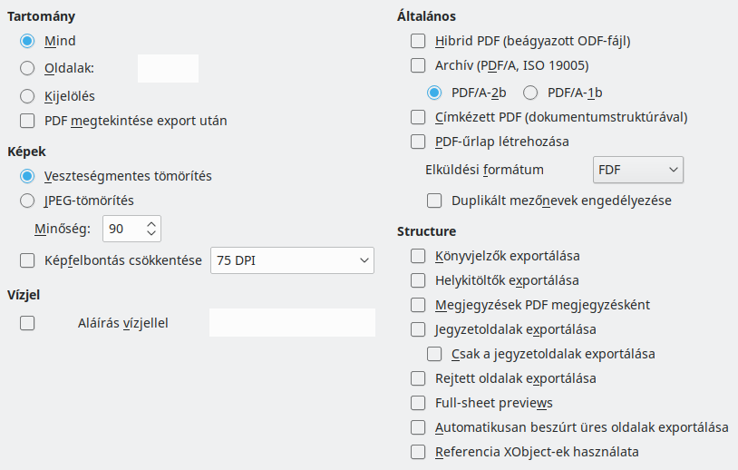 PDF Export General Options Dialog Image