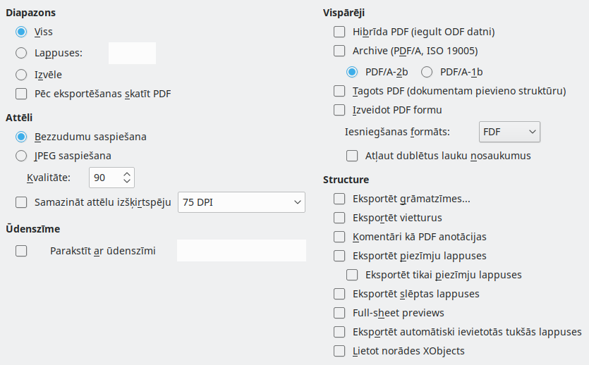 PDF Export General Options Dialog Image