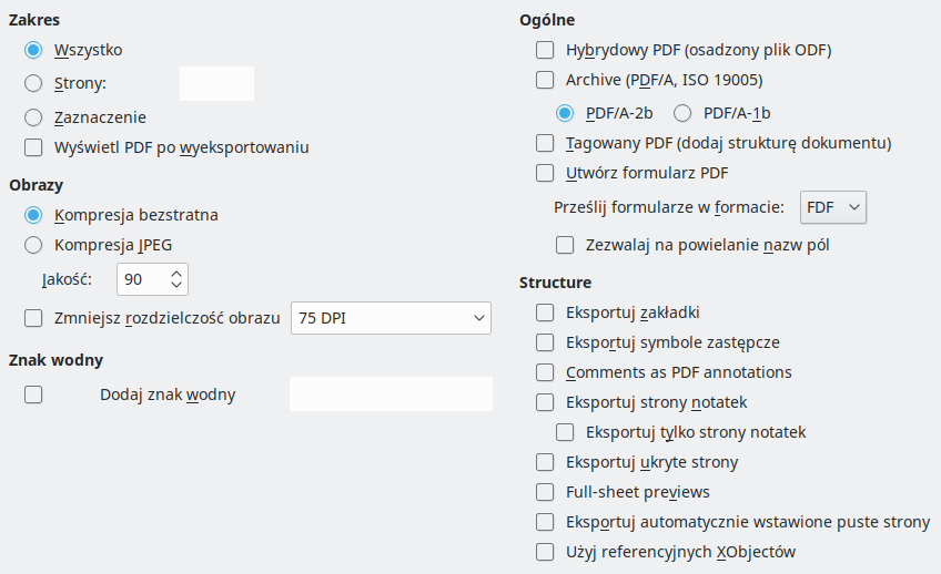 PDF Export General Options Dialog Image
