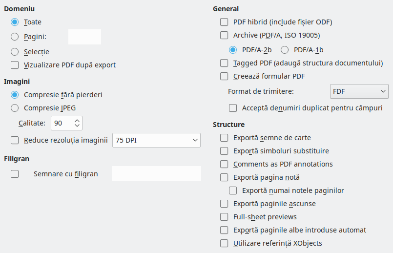 PDF Export General Options Dialog Image
