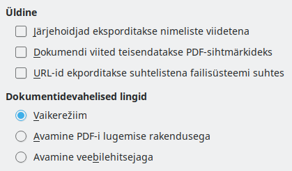 Ekraanipilt PDF-i ekspordi lingisätetest