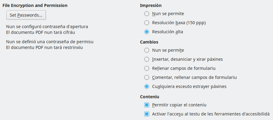 PDF Export Security Options Dialog Image
