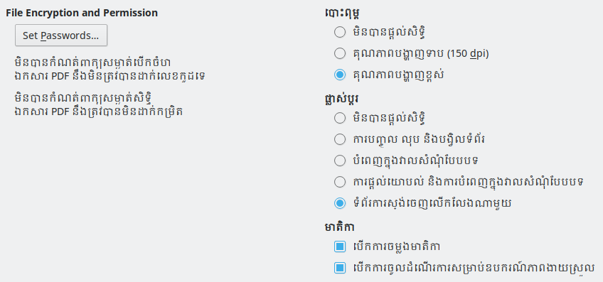 PDF Export Security Options Dialog Image