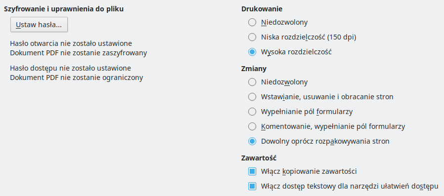PDF Export Security Options Dialog Image