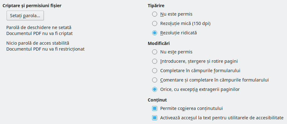 PDF Export Security Options Dialog Image