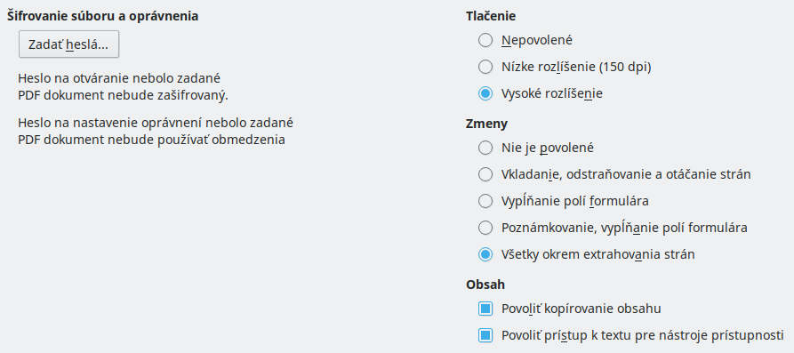 PDF Export Security Options Dialog Image