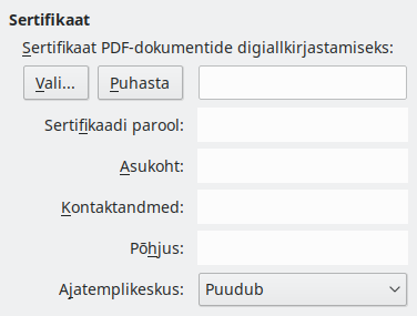 Ekraanipilt PDF-i ekspordi digiallkirjade sätetest