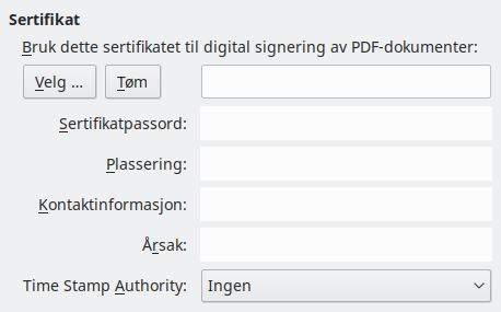 Dialog for PDF Eksport dgital signatur alternativer