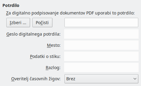 Slika pogovornega okna Možnosti za PDF, Izvozi v PDF – Digitalni podpisi