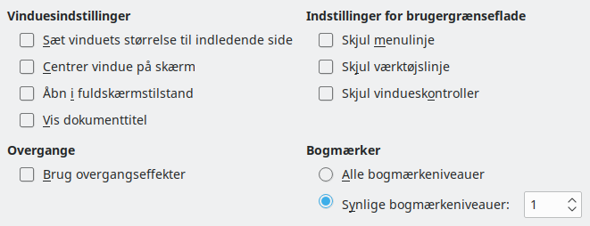 Dialogen indstillinger for PDF-eksport Brugergrænseflade