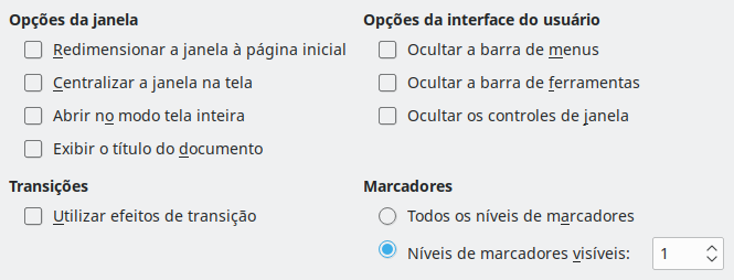 Imagem da caixa de diálogo de opções de interface do usuário da exportação PDF