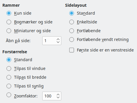 Dialogen indstillinger for PDF-eksport Vis