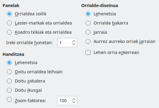 PDF esportazioaren bistaratze-aukeren elkarrizketa-koadroaren irudia