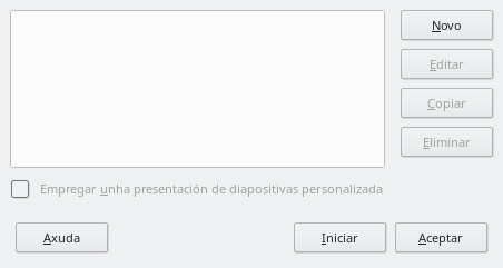 Caixa de diálogo Presentacións de diapositivas personalizadas