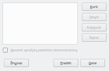 Aprašytų pateikčių demonstravimų lango nuotrauka