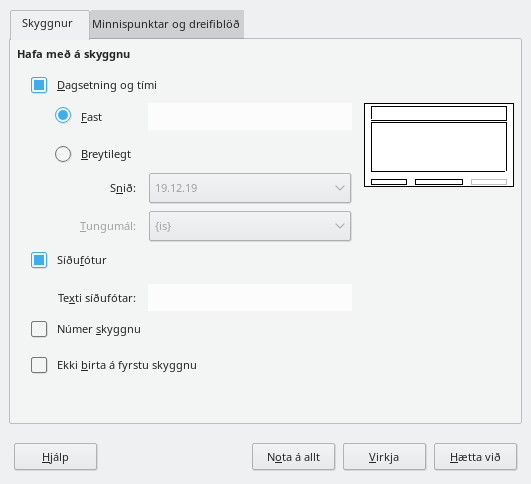 Header Footer Dialog