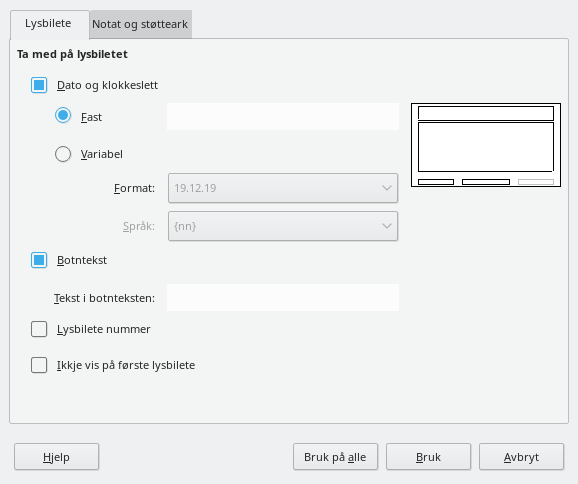 Dialogvindauget for topp- og botntekst