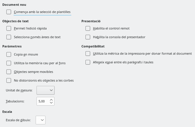 Diàleg d'opcions generals de l'Impress
