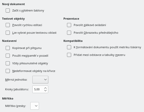 Dialogové okno Možnosti, Obecné pro Impress