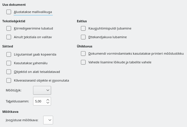Ekraanipilt Impressi üldistest sätetest