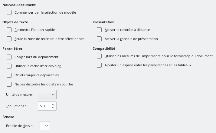 Boîte de dialogue Options générales Impress