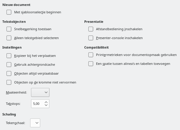 Afbeelding van dialoogvenster Opties - Impress - Algemeen