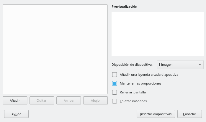 Cuadro de diálogo Álbum fotográfico de Impress