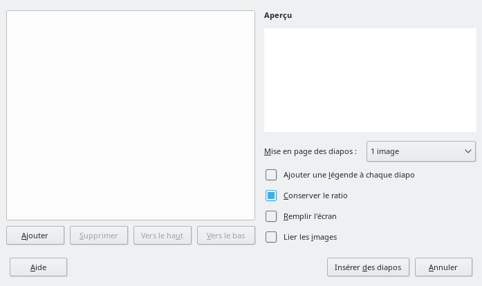 Boîte de dialogue Album photo Impress
