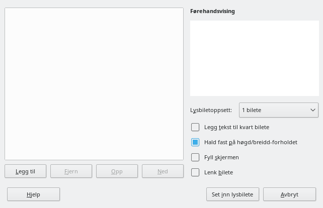 Dialogvindauget for Impress fotoalbum