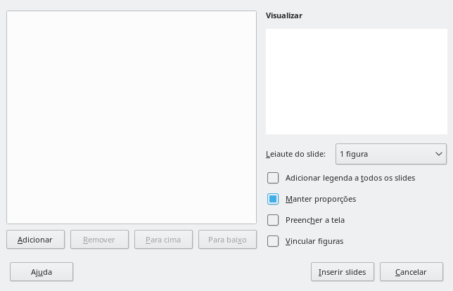 Caixa de diálogo do álbum de fotos do Impress