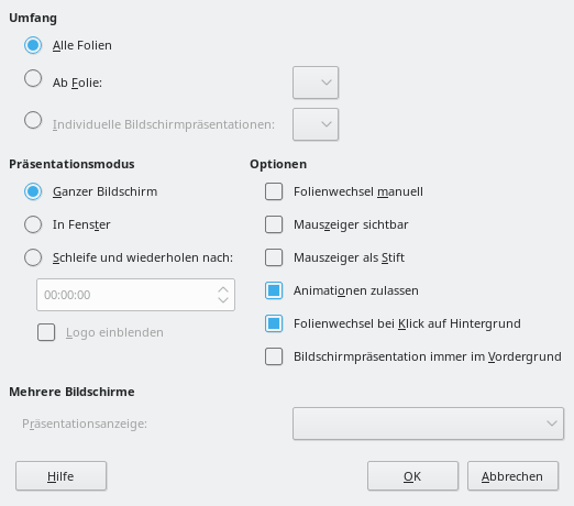 Bild des Dialogs Bildschirmpräsentation