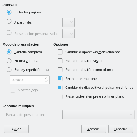 Cuadro de diálogo Presentación