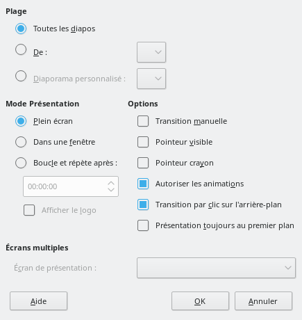 Boîte de dialogue Présentation