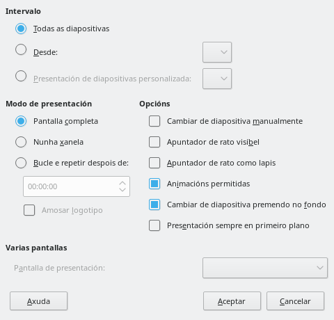 Caixa de diálogo Presentación