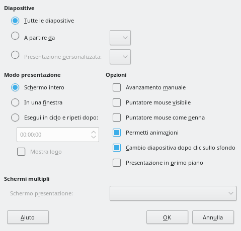 Finestra di dialogo Presentazione