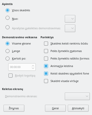 Pateikties demonstravimo parinkčių lango nuotrauka