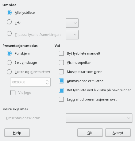 Dialogvindauget for presentasjon