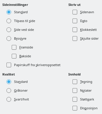 Impress Utskriftsalternativer