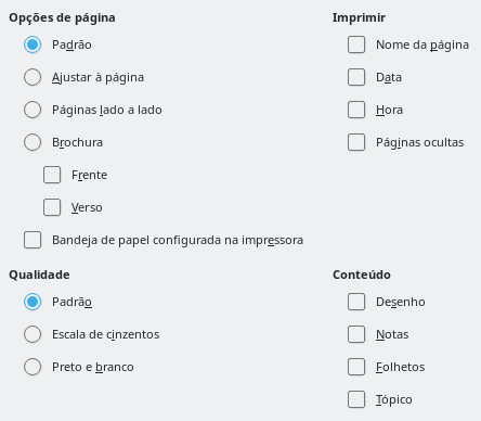 Caixa de diálogo Opções de impressão