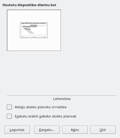 Diapositiba-diseinuaren elkarrizketa-koadroa